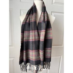 100% Cashmere Black & Pink Plaid Scarf Made in Germany